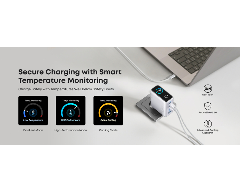 140W GaN zidni brzi punjač, 4-porta (3x USB-C i 1x USB-A) sa USB-C M/M pletenim kablom, srebrni
