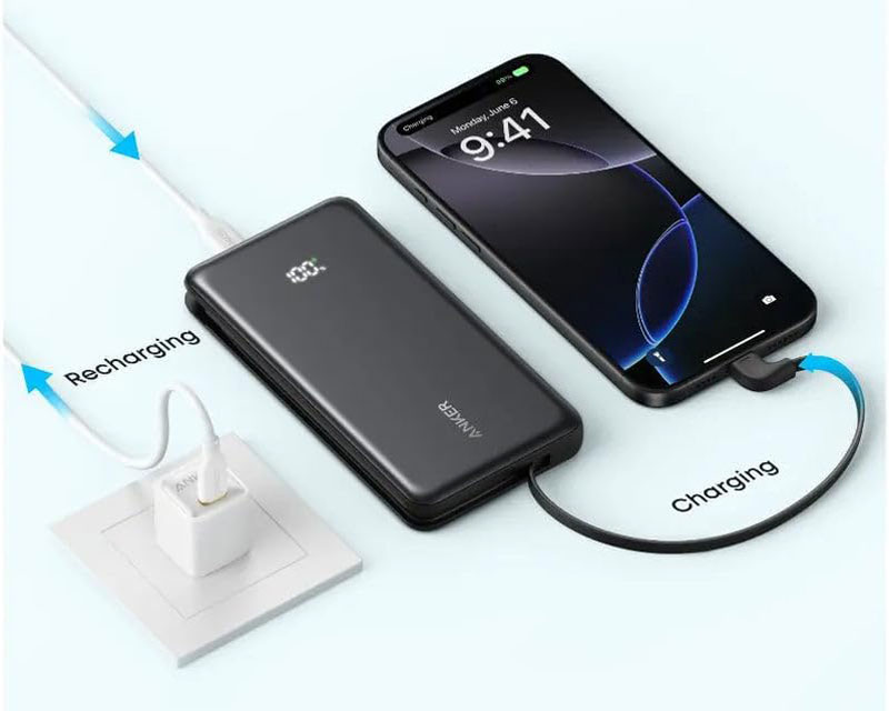 Zolo 20000mAh, 22.5W, sa ugrađenim USB-C kablom, Power Bank crni