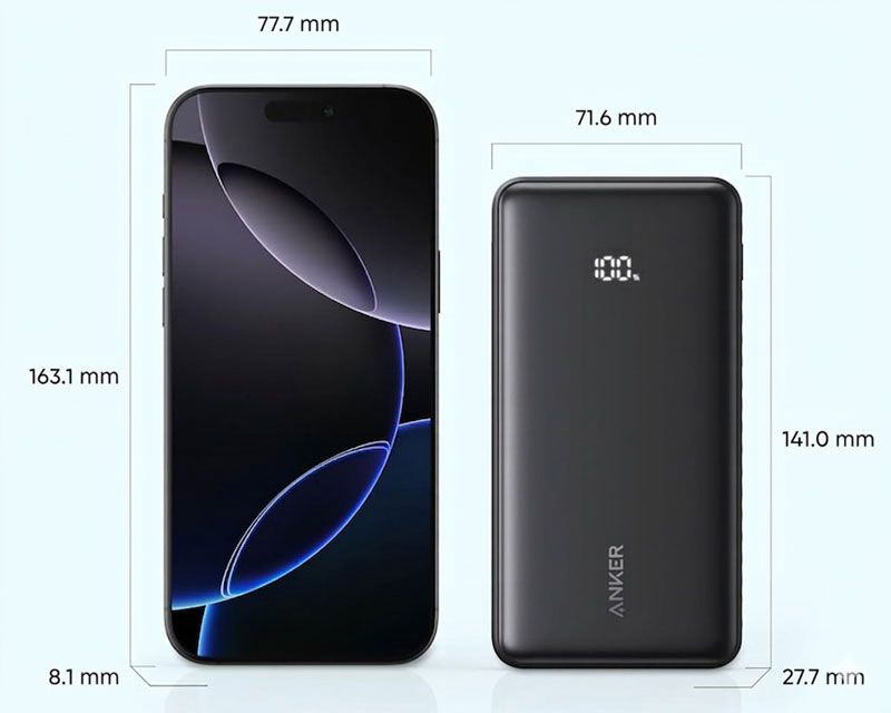 Zolo 20000mAh, 22.5W, sa ugrađenim USB-C kablom, Power Bank crni