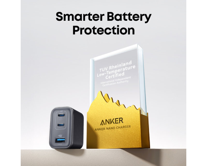 Nano 70W GaN zidni brzi punjač, 3-porta (2x USB-C i 1x USB-A) crni