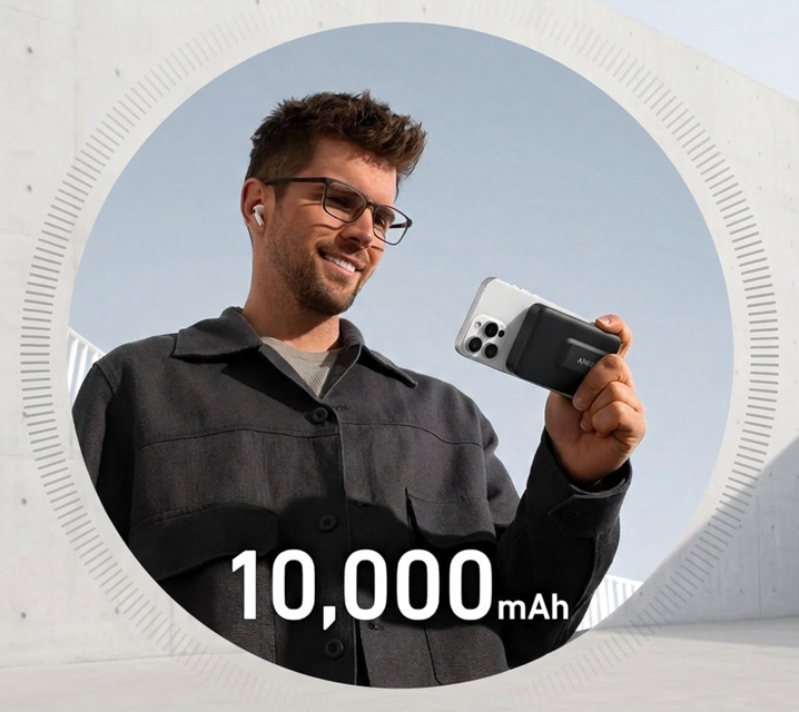 MagGo 10000mAh, 27W, bežični power bank, crni