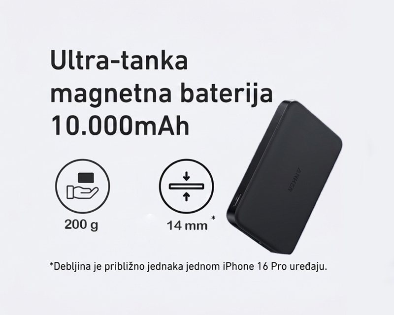 MagGo 10000mAh, 15W, magnetno bežični power bank, crni