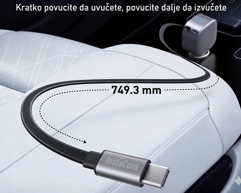 Nano 75W, sa ugrađenim USB-C kablom na izvlačenje i USB-C portom, auto punjač