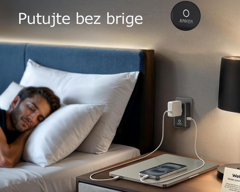 Nano 20W putni zidni punjač 5-portova (2x USB-A, 2x USB-C, utičnica EU na US, UK, AU i EU), crni