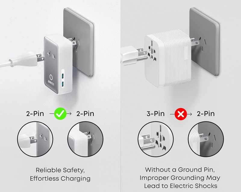 Nano 20W putni zidni punjač 5-portova (2x USB-A, 2x USB-C, utičnica EU na US, UK, AU i EU), beli