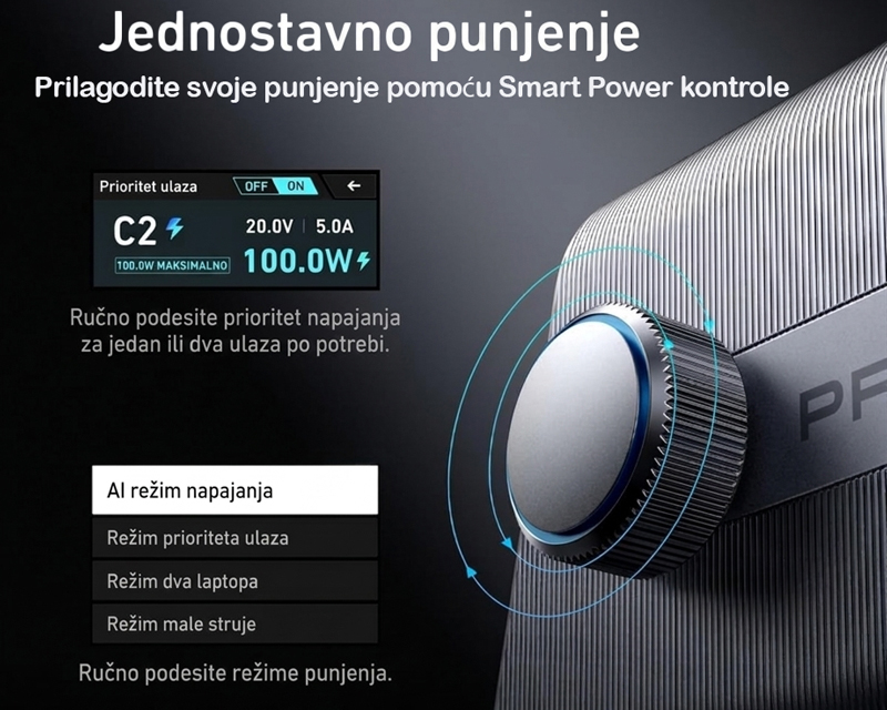 Prime 250W GaN stoni brzi punjač, 6-portova (4x USB-C, 2x USB-A) srebrni