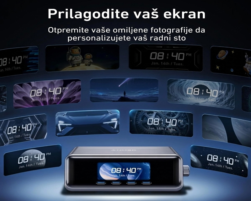 Prime 250W GaN stoni brzi punjač, 6-portova (4x USB-C, 2x USB-A) srebrni