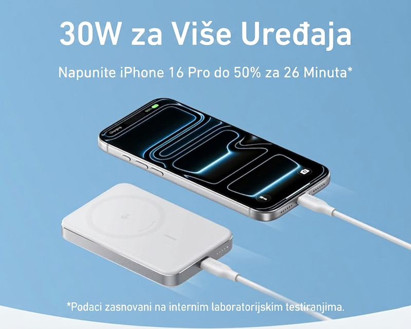 MagGo 10000mAh, 15W, magnetno bežični power bank, beli