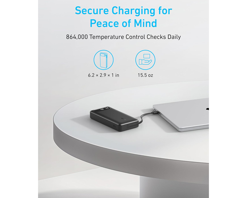 20000mAh, 87W, sa ugrađenim USB-C kablom na izvlačenje, Power Bank crni