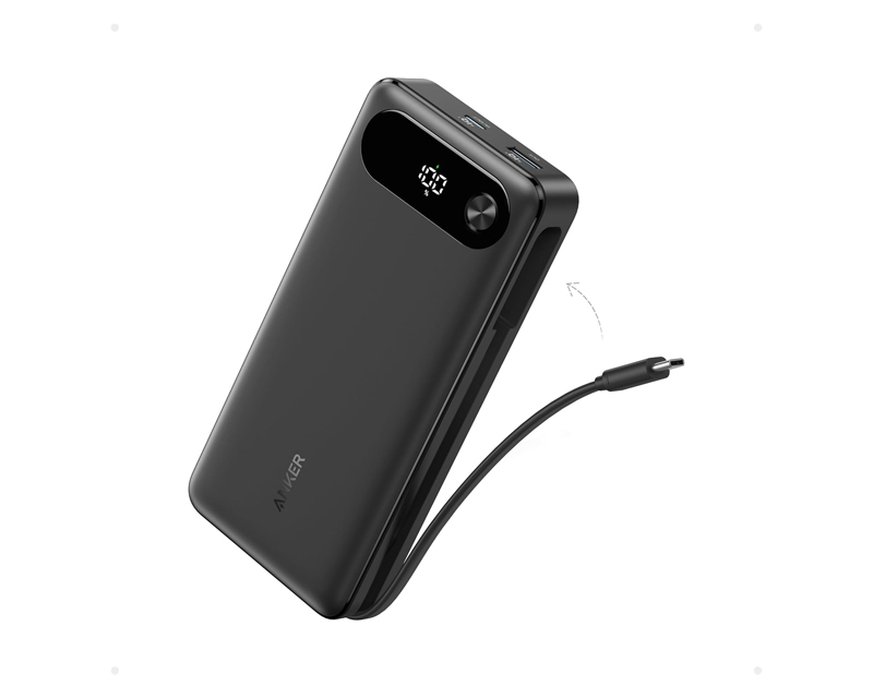 20000mAh, 87W, sa ugrađenim USB-C kablom na izvlačenje, Power Bank crni