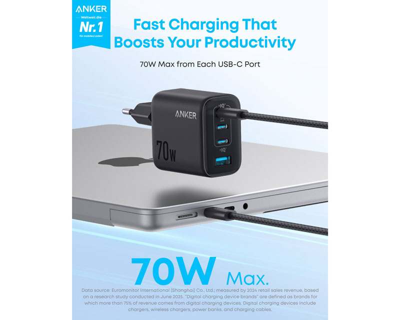 Zolo USB-C USB-A zidni punjač crni