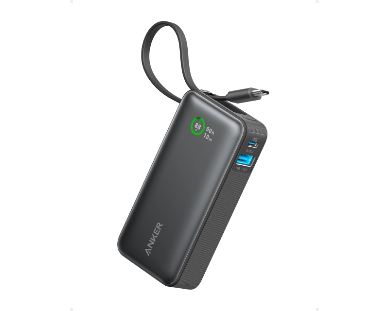 Nano 10000mAh, 30W, sa ugrađenim USB-C kablom, Power Bank crni