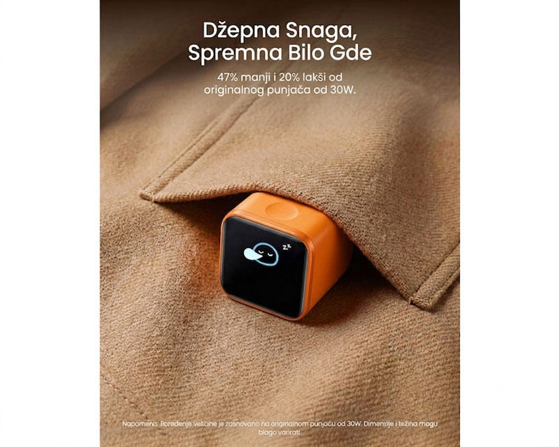 Nano 45W putni zidni punjač sa ekranom, USB-C port, plavi