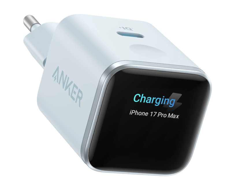 Nano 45W putni zidni punjač sa ekranom, USB-C port, plavi