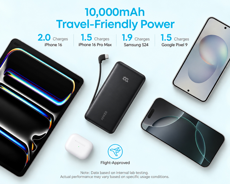 Zolo sa ugrađenim USB-C kablom Power Bank crni