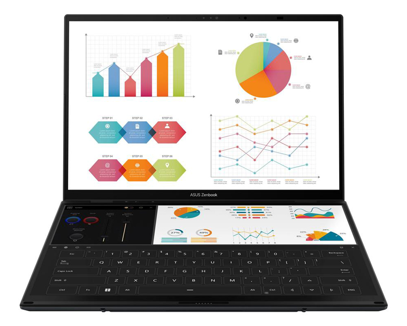 ASUS Zenbook 14 DUO OLED UX8406MA‑QL056W tastatura i dizajn