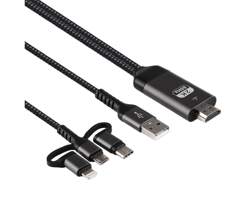 Kabl HDMI 2K na (Micro+Tip C+Iphone) povezuje TV+mob 2m