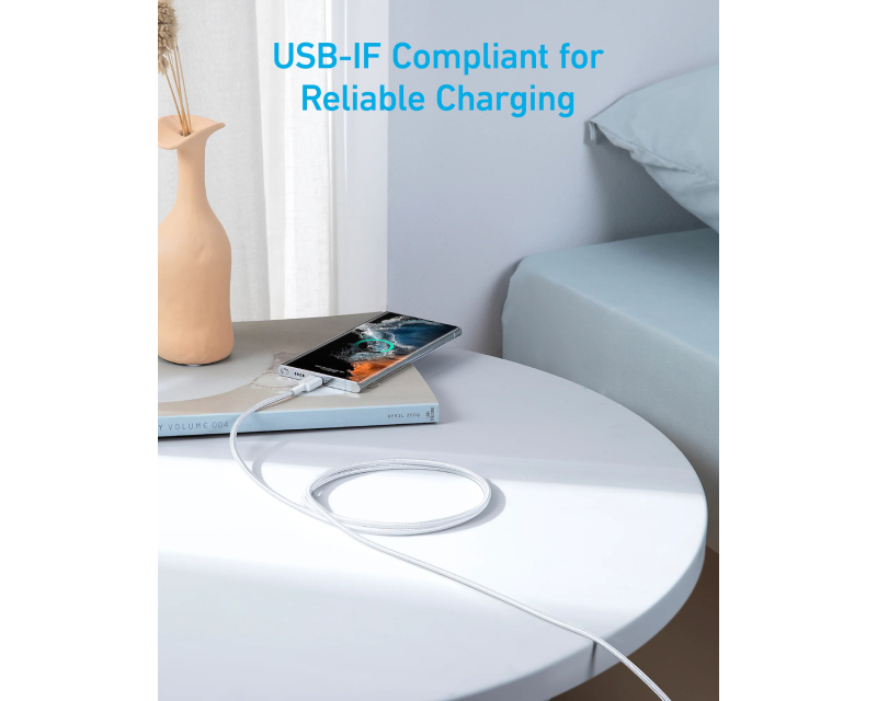 322 USB tip-C na USB tip-C kabl M/M 0.9m, 60W, pleteni, beli