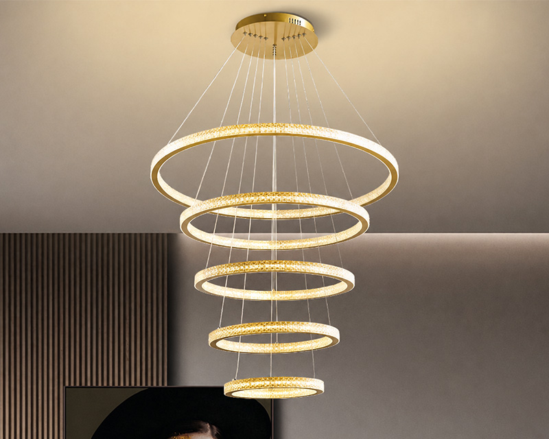 PL012-5-L LED 5-Ring Crystal viseći luster zlatni