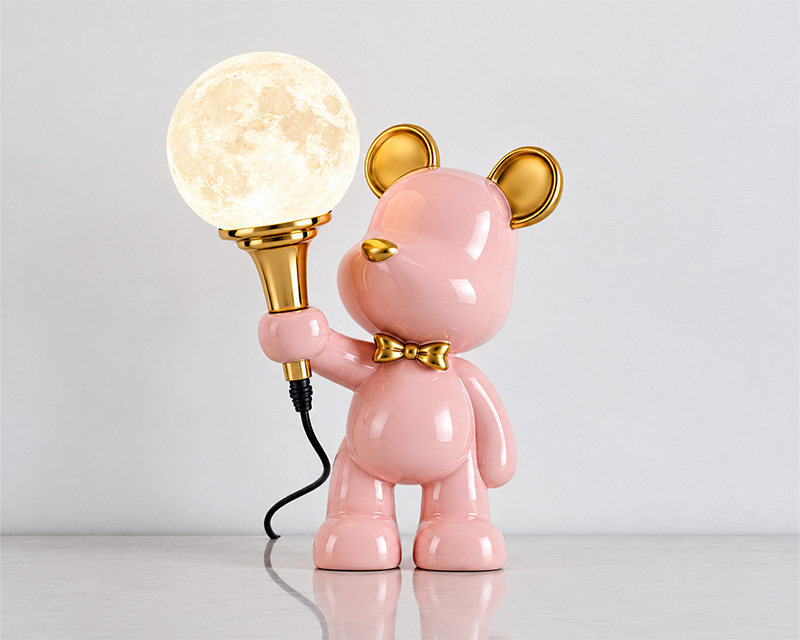 L14 dekorativna stona lampa roze sa belom kuglom