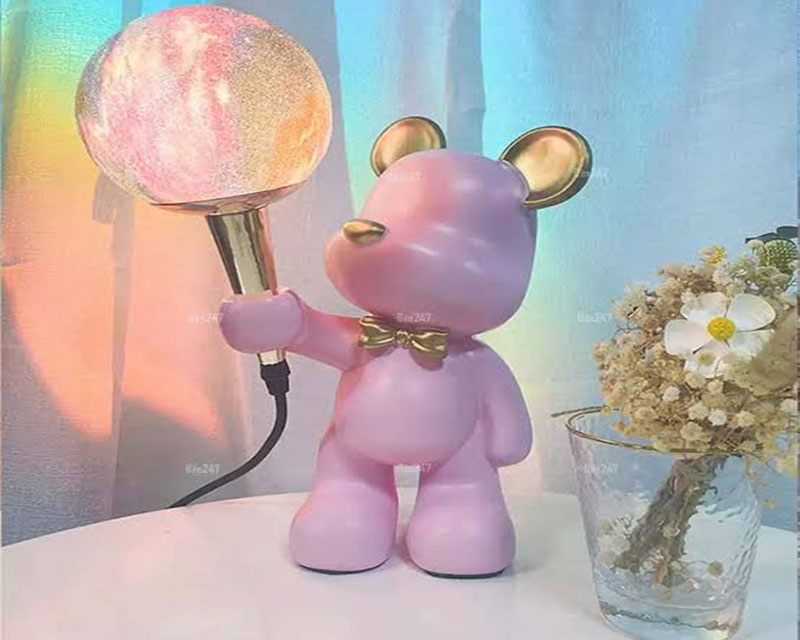 L14 dekorativna stona lampa roze sa roze kuglom