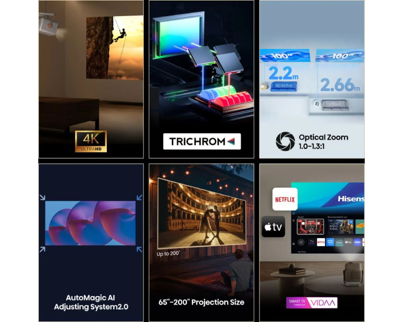 M2SE PRO smart Laser 4K PRO-UHD 1.150 ANSI lumena 1000:1 WiFi VIDAA U9 projektor